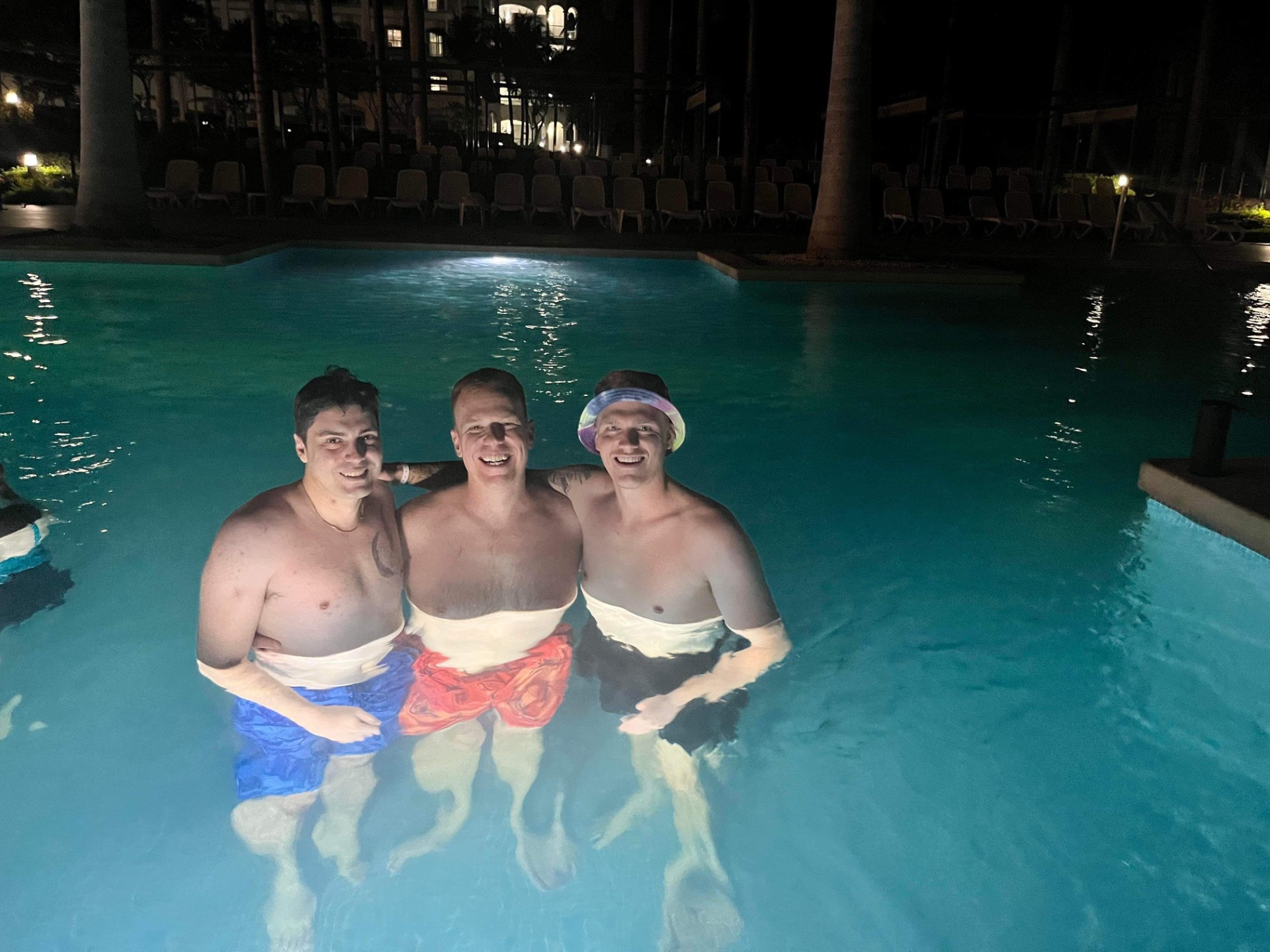 Moments before they threw me headfirst into the pool.